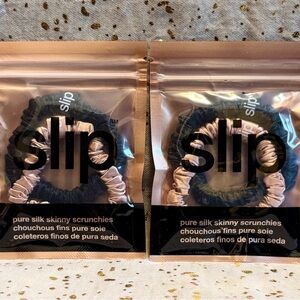 2x~Slip~Pure Silk Skinnies Hair Ties in Black and Rose Gold~NIP~Sealed~